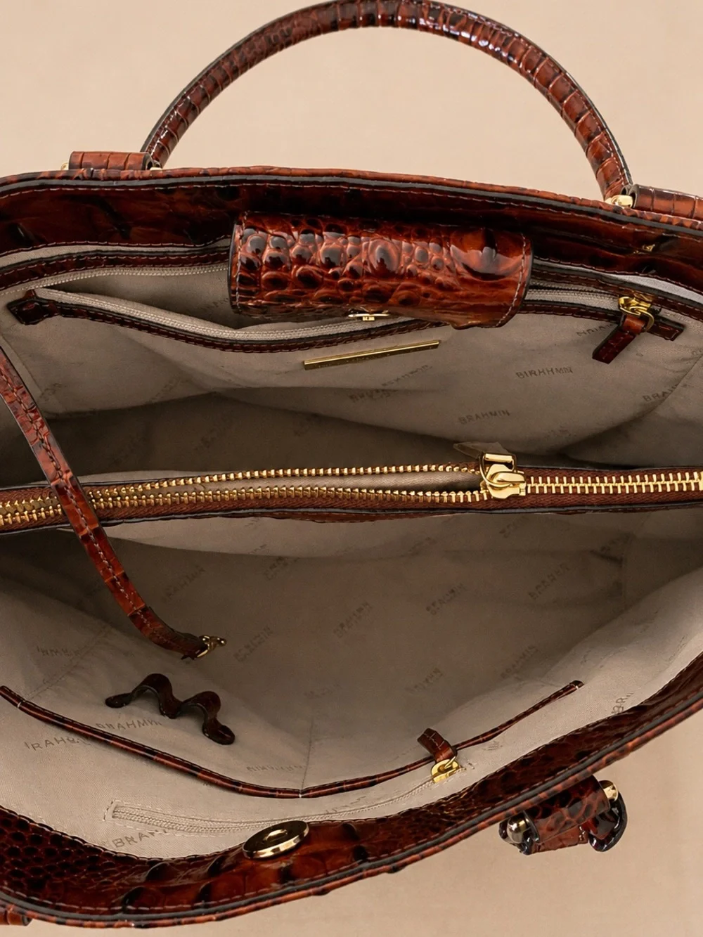 NWT Brahmin Joan Tote Pecan Melbourne Brown Croc Emb Leather Dust Bag Card N4515
